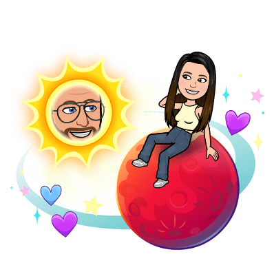 Mars planet with stars and purple & blue hearts representing Snapchat's fourth closest friend